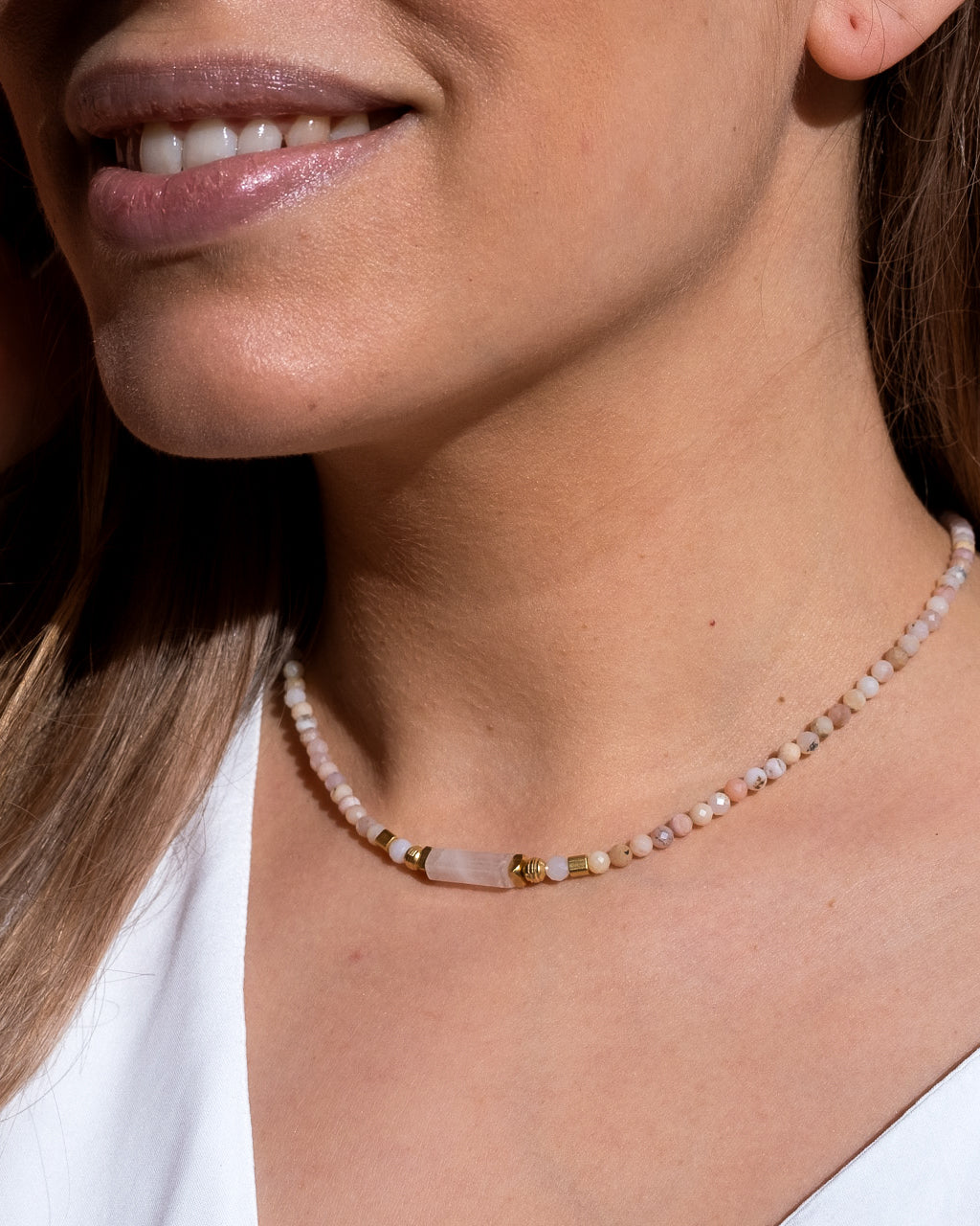 Rose quartz necklace by Opaze