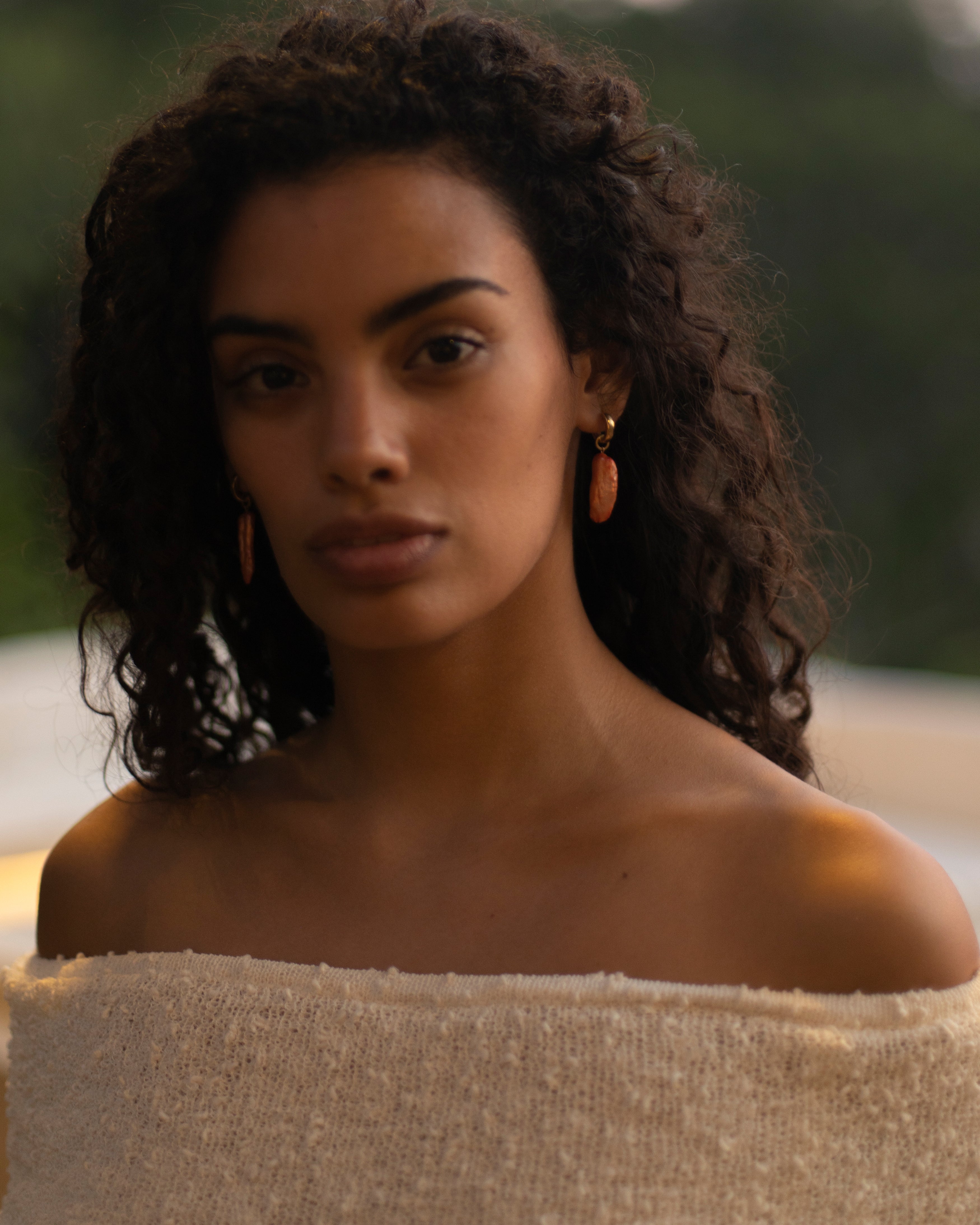 ALBA Orange Freshwater Pearl & Gold Earrings