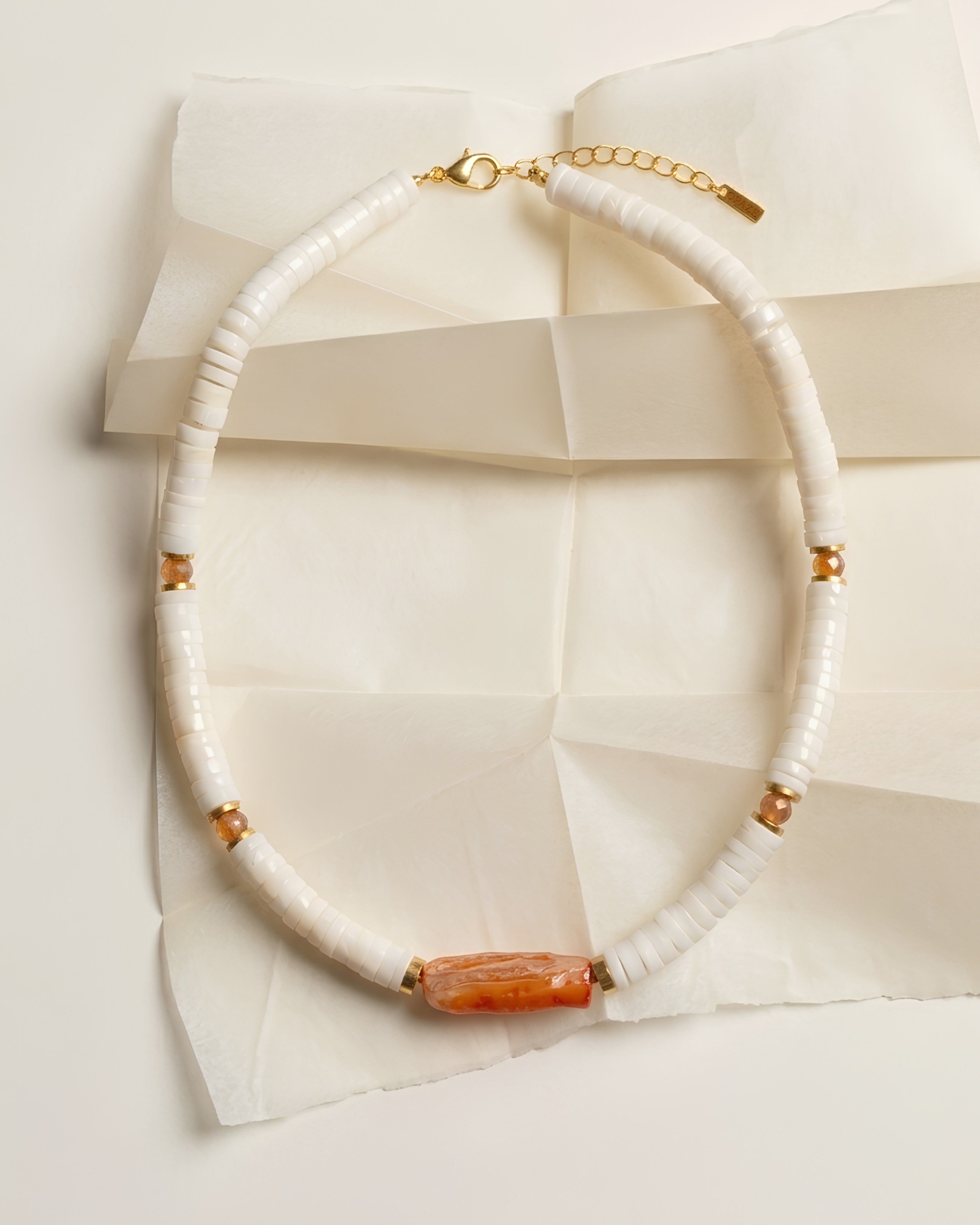 ALBA White Opal, Sunstone & Orange Freshwater pearl Necklace
