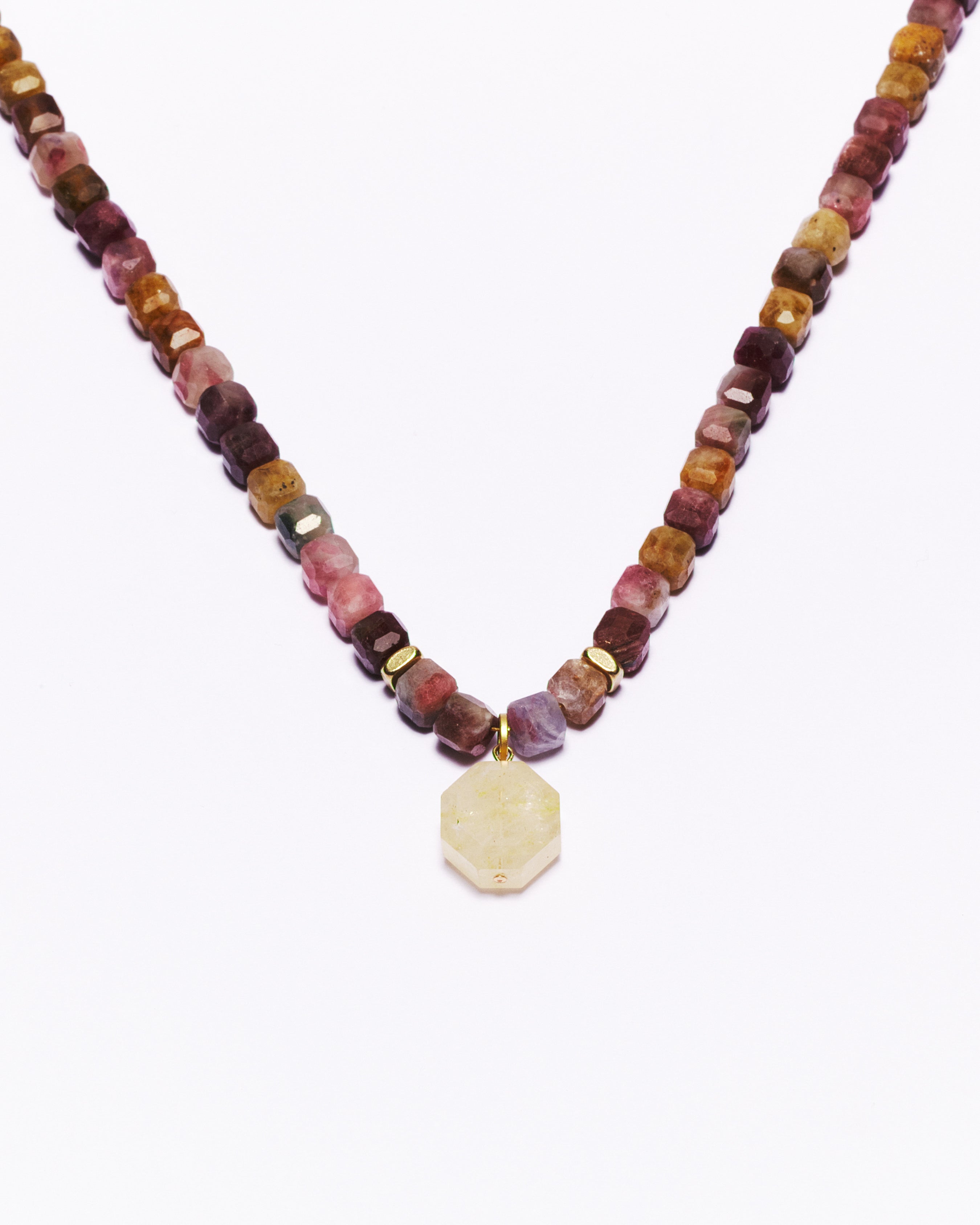Collier AKAIA - Tourmaline multicolore & Aventurine jaune