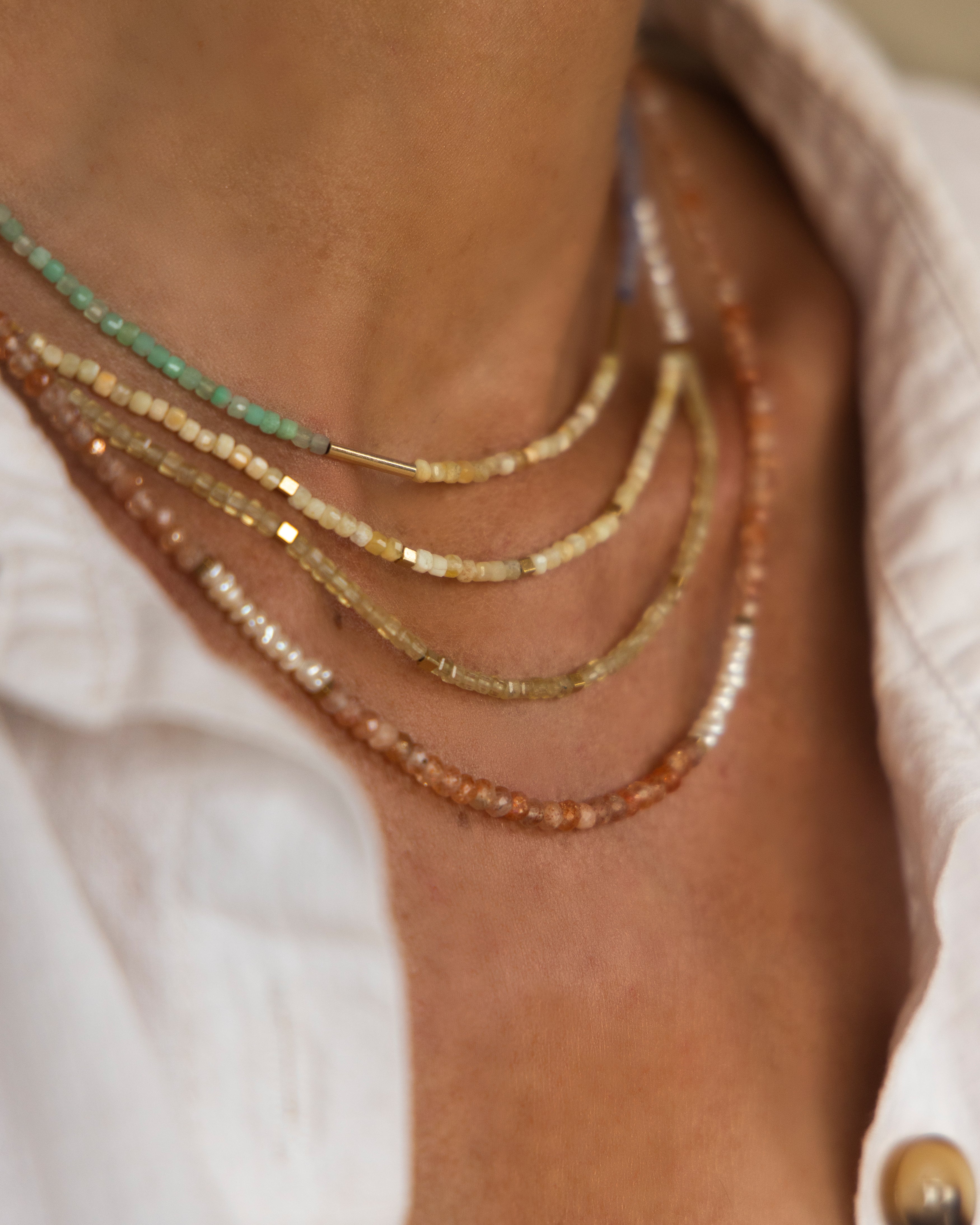 ELARA Yellow Opal, Chrysoprase, Larimar & Pearl Necklace