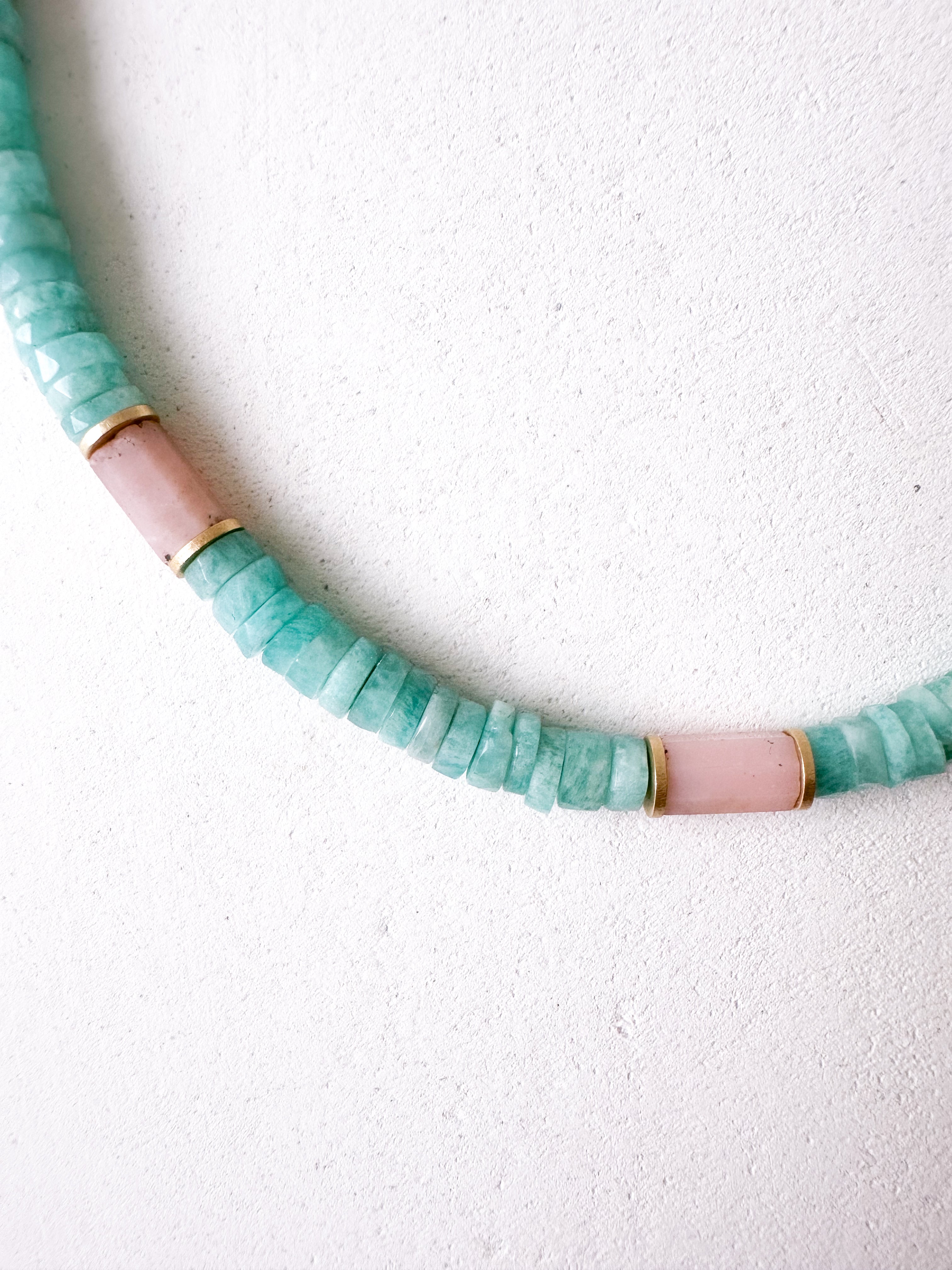 Collier MOANA - Amazonite & opale rose