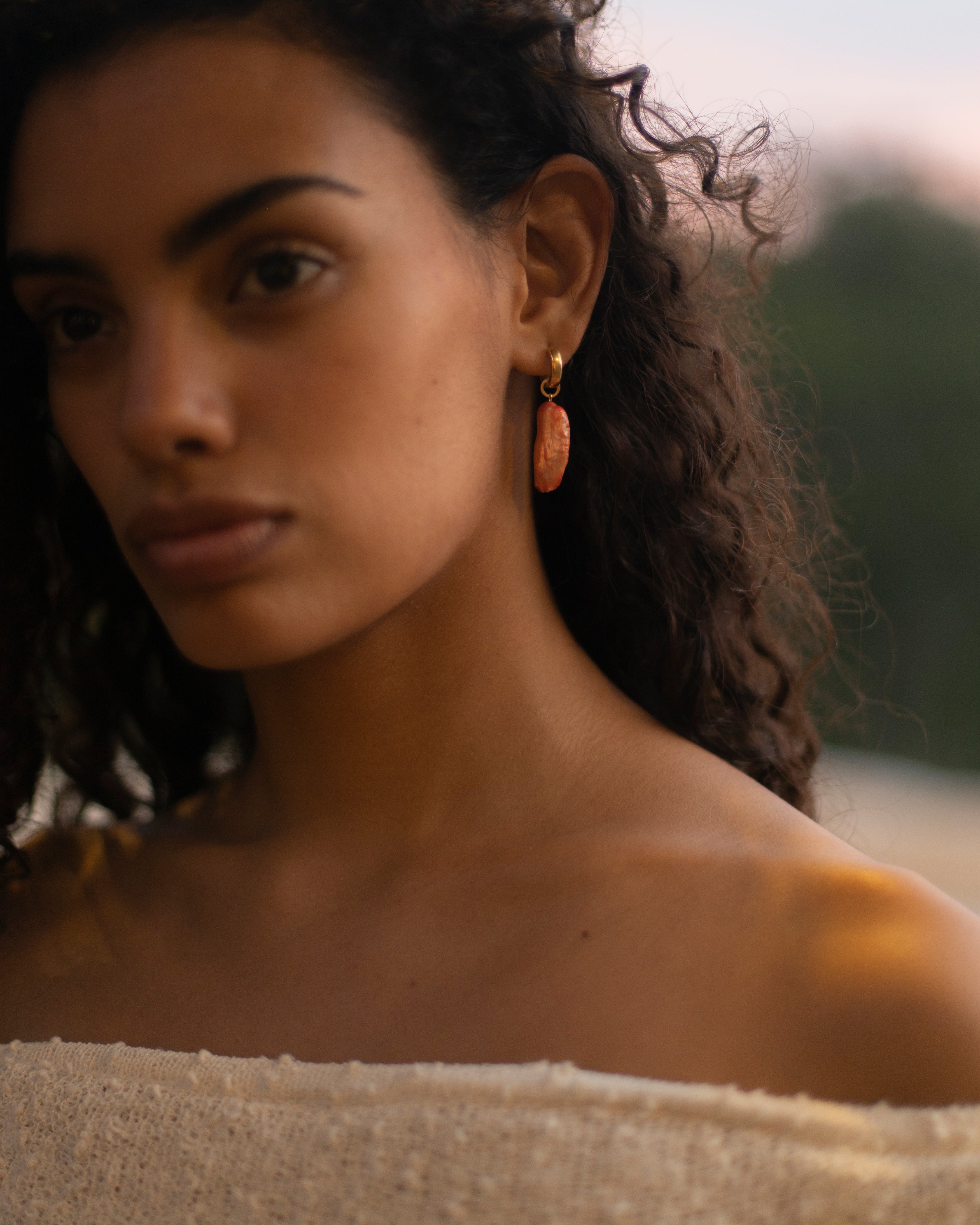 ALBA Orange Freshwater Pearl & Gold Earrings