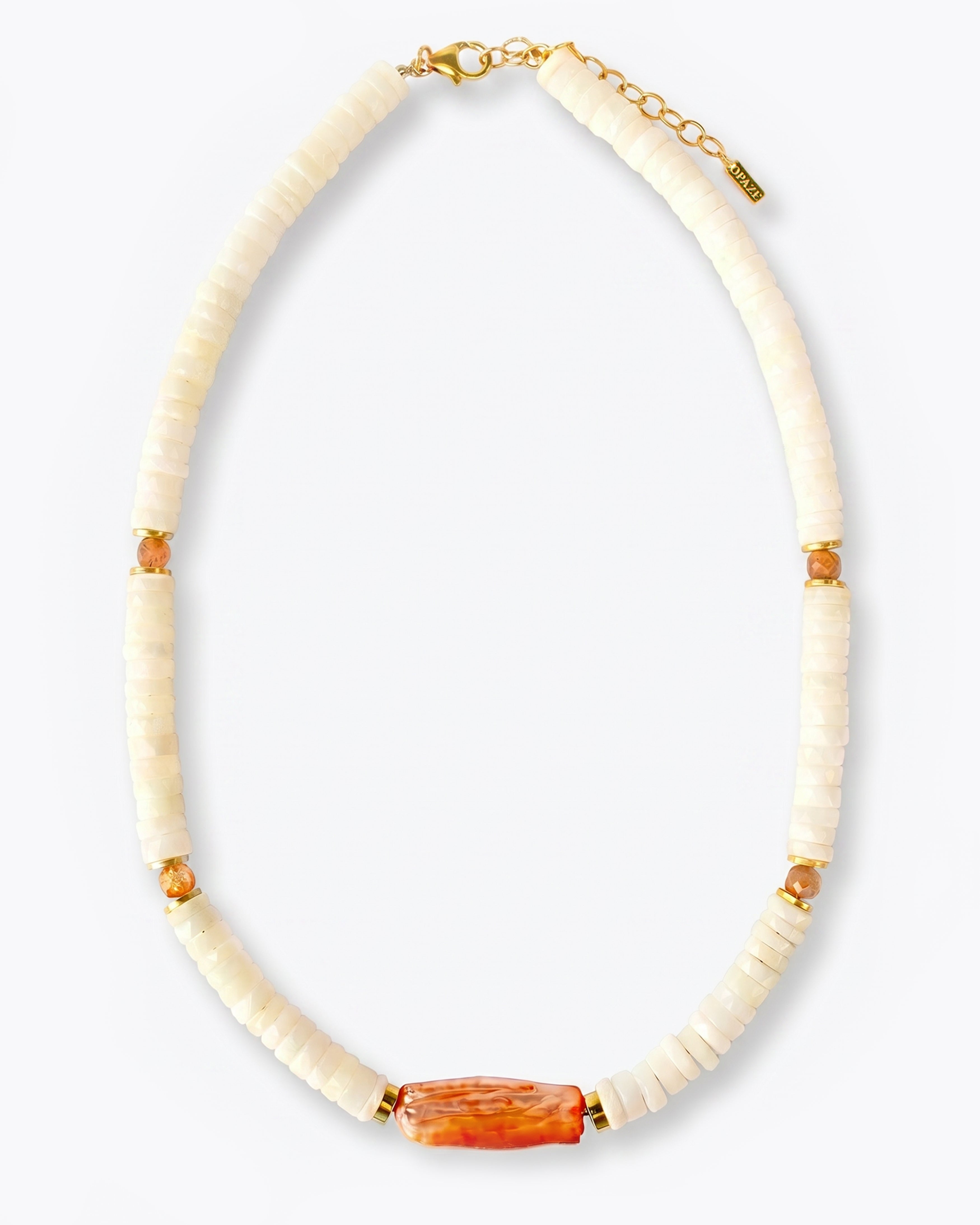 ALBA White Opal, Sunstone & Orange Freshwater pearl Necklace