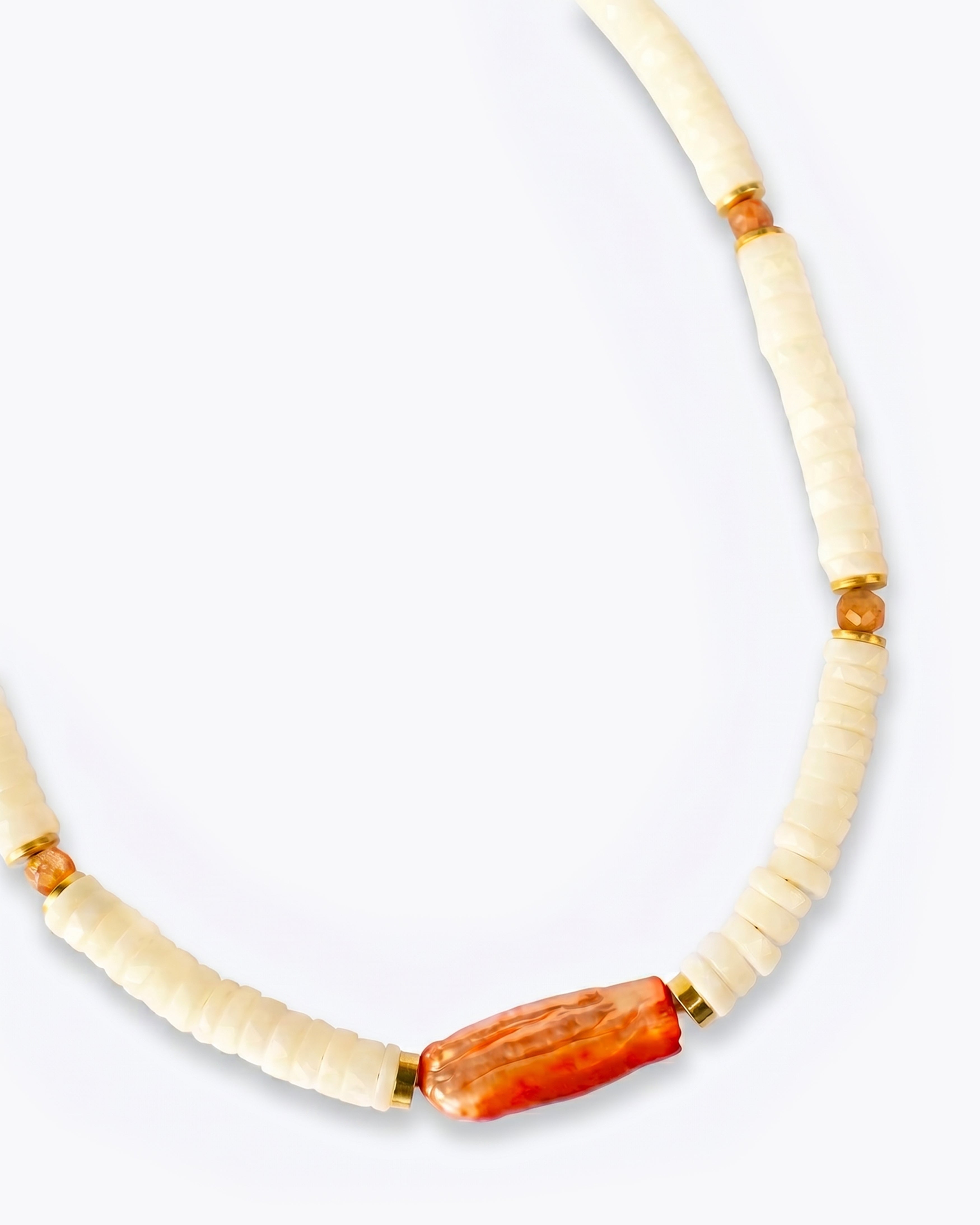 ALBA White Opal, Sunstone & Orange Freshwater pearl Necklace