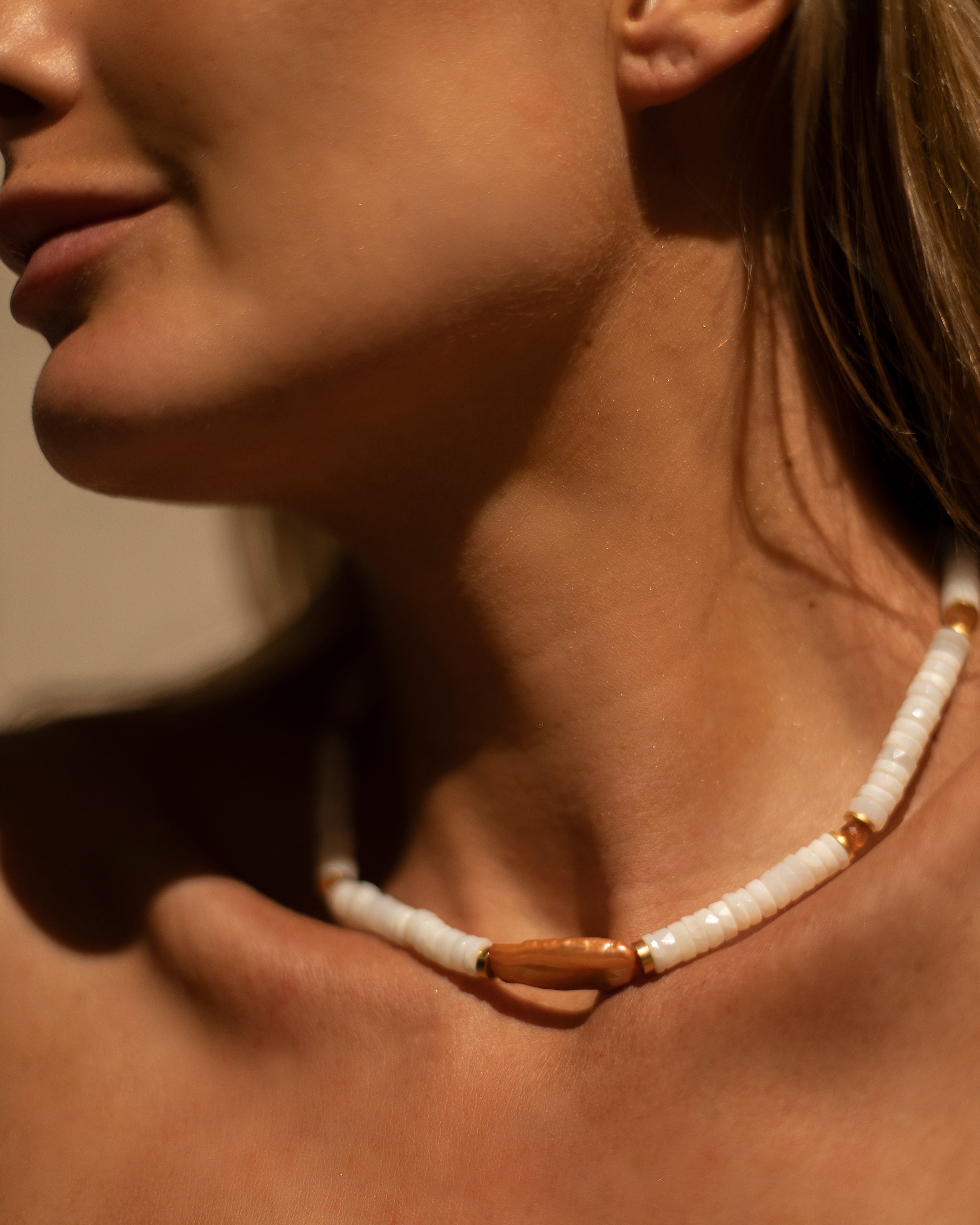 ALBA White Opal, Sunstone & Orange Freshwater pearl Necklace