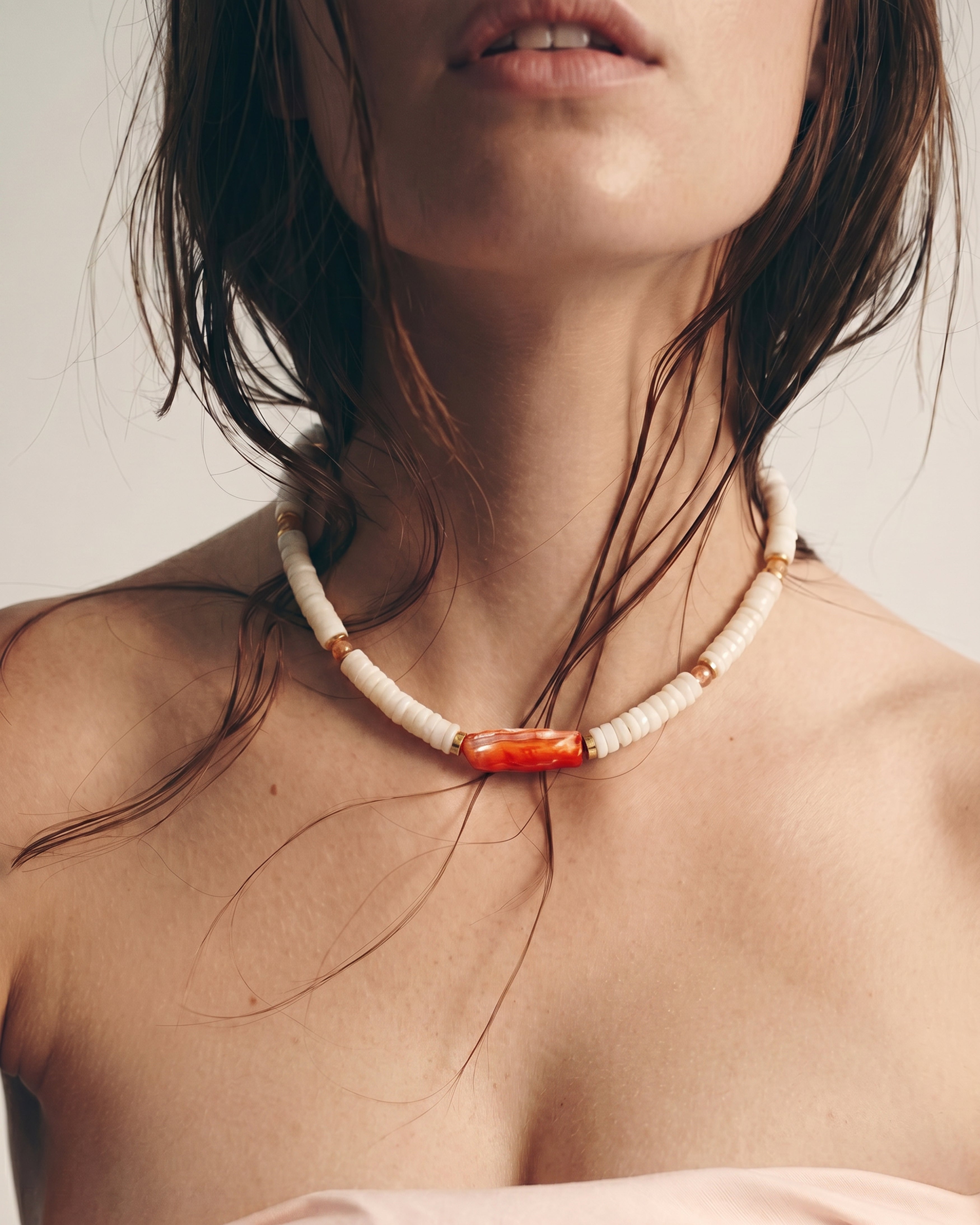 ALBA White Opal, Sunstone & Orange Freshwater pearl Necklace