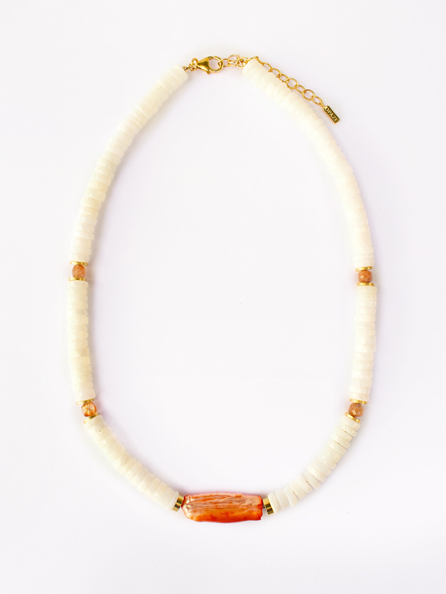 Collier ALBA - Pierre de Lune, Pierre de Soleil, Corail & Or