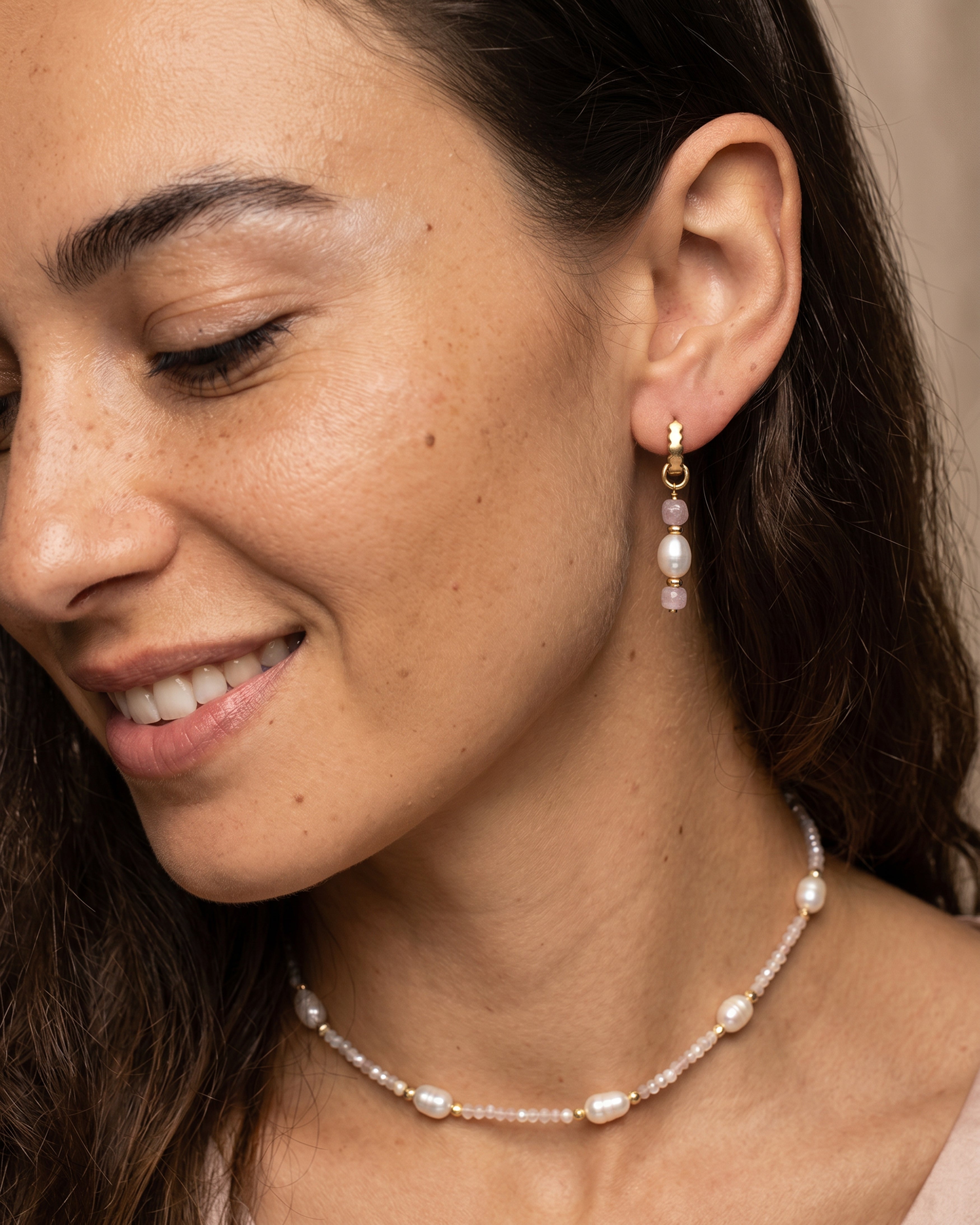 ALORA Orecchini Perle e Kunzite