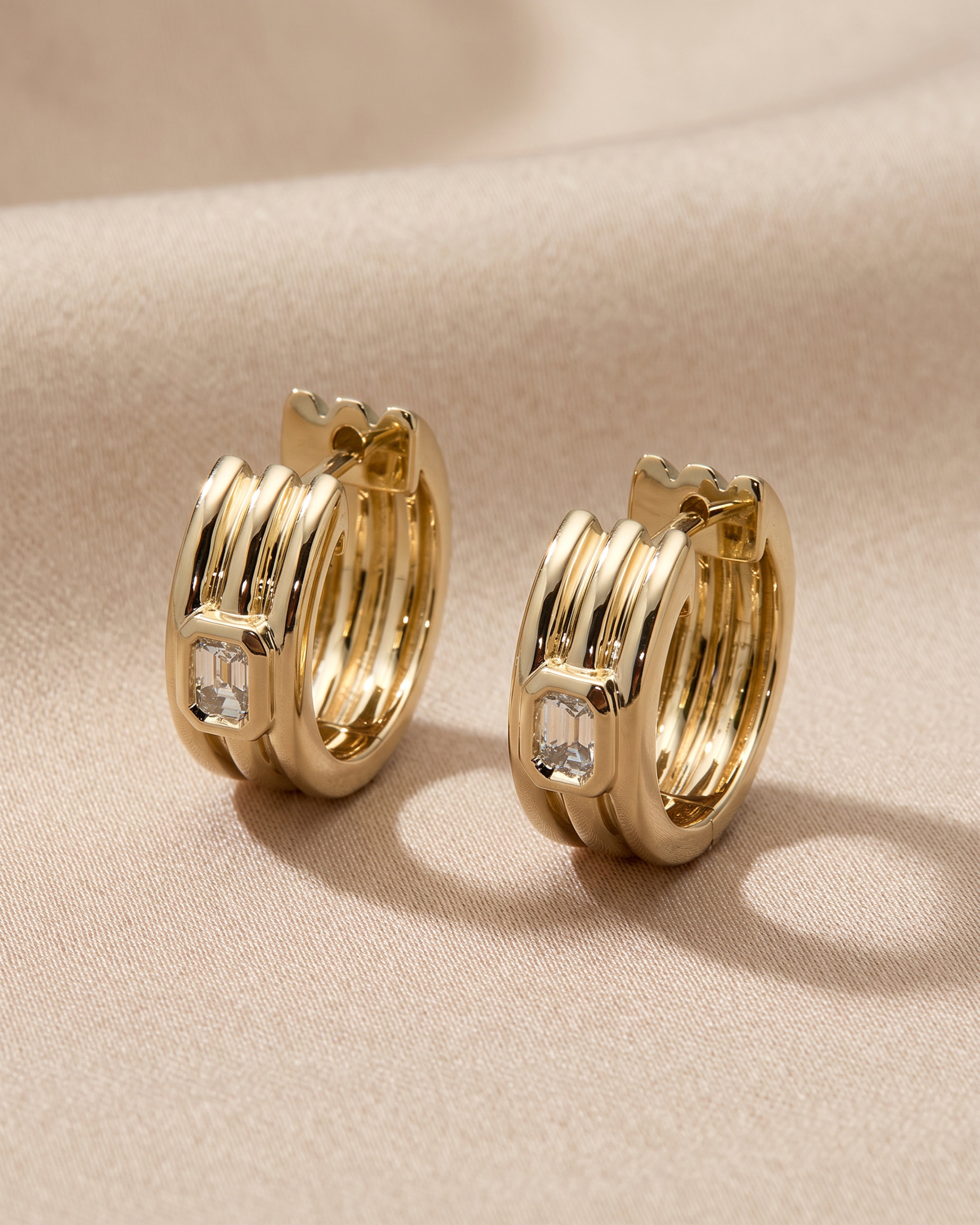 Aura Multi-Band Emerald-Cut Huggie Earrings