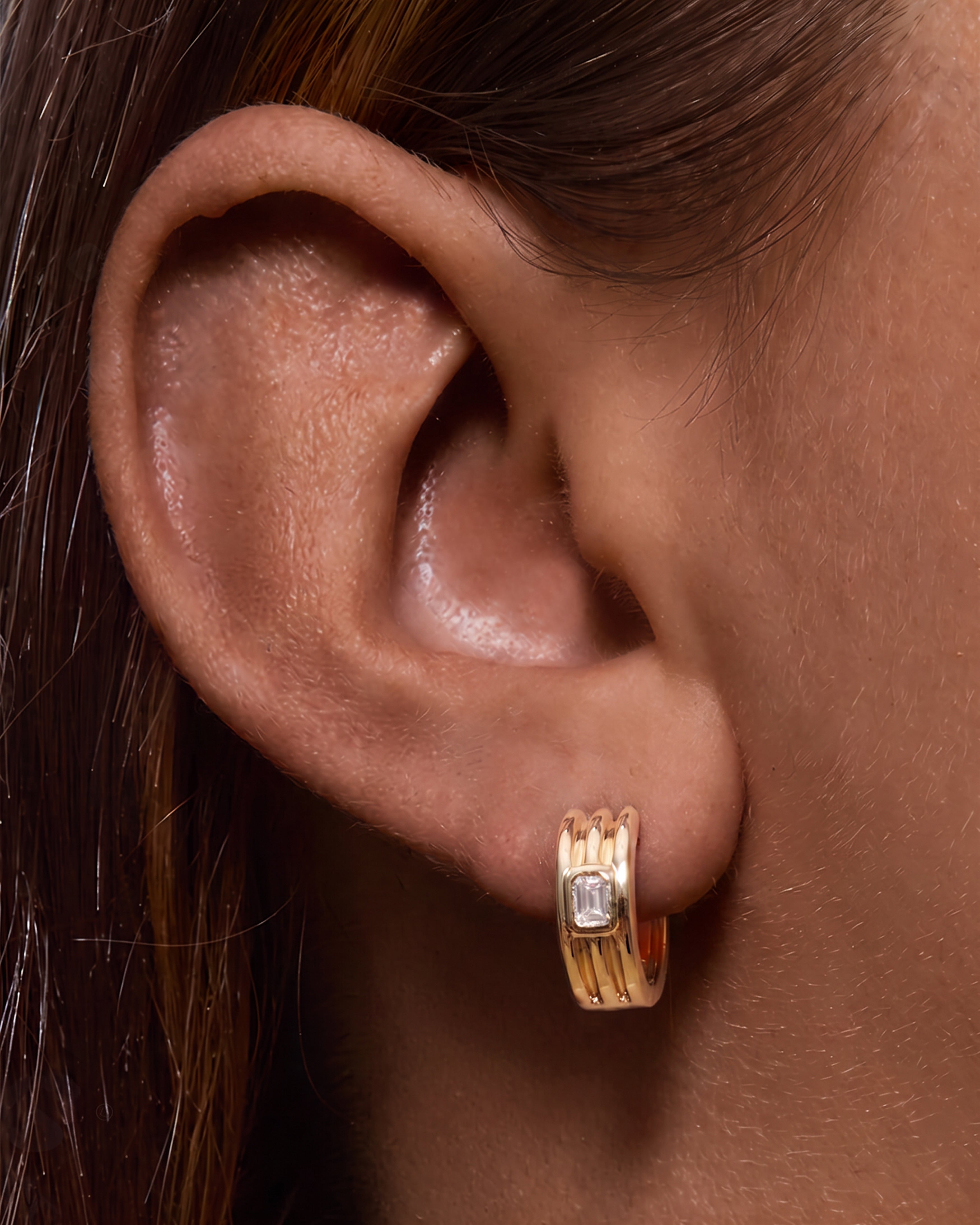 Aura Multi-Band Emerald-Cut Huggie Earrings